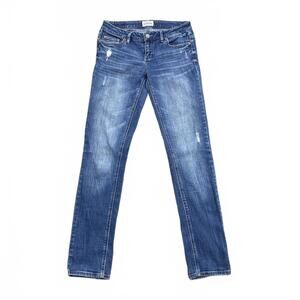 Aeropostale Bayla Skinny Jeans W Sz 3/4 Medium Blue Distressed Low Rise Stretch